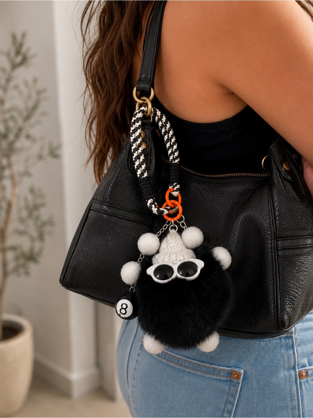 Eye Candy Faux Fur Bag Charm Keychain NWT | Sunglasses | 8 Ball | Y2K